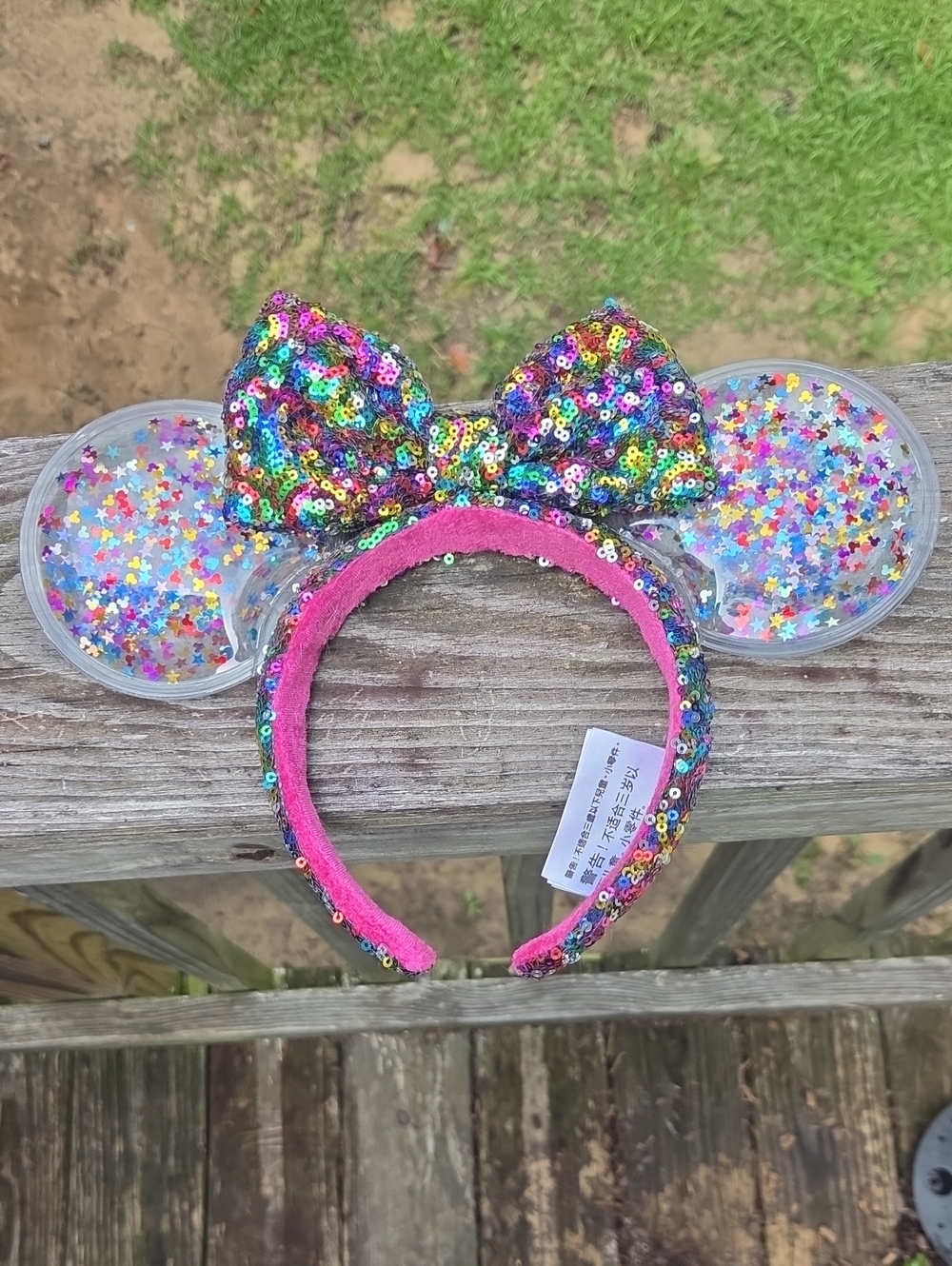 Disney Multicolor Sequin Mouse Ear Headband with Star-Filled Clear Ears